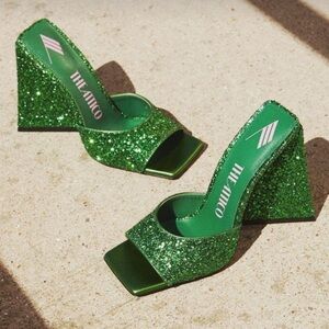 NWOT The Attico Devon Green Sparkle Heels